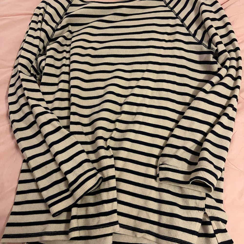 Hayden Navy Blue and Cream Striped Long Sleeve Top